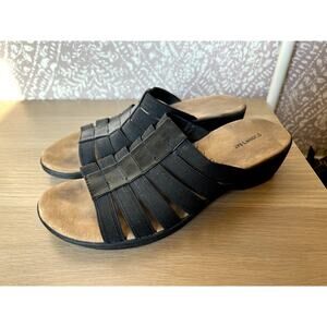 St John's Bay Izabel Black Strappy Slip On Comfort Slide Mule Sandals